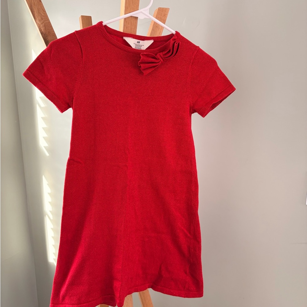 H&M Red glitter Sweater dress with Bow Detail size 8-10